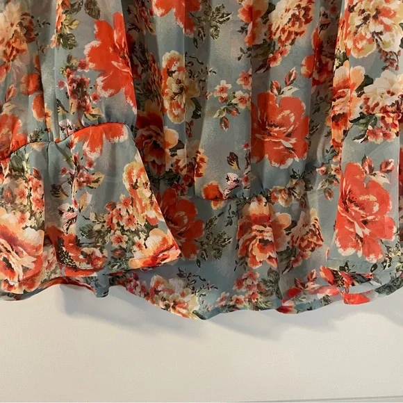 Junior Misses Forever XXI Aqua Coral Floral Sheer Top Size M - Picture 9 of 10